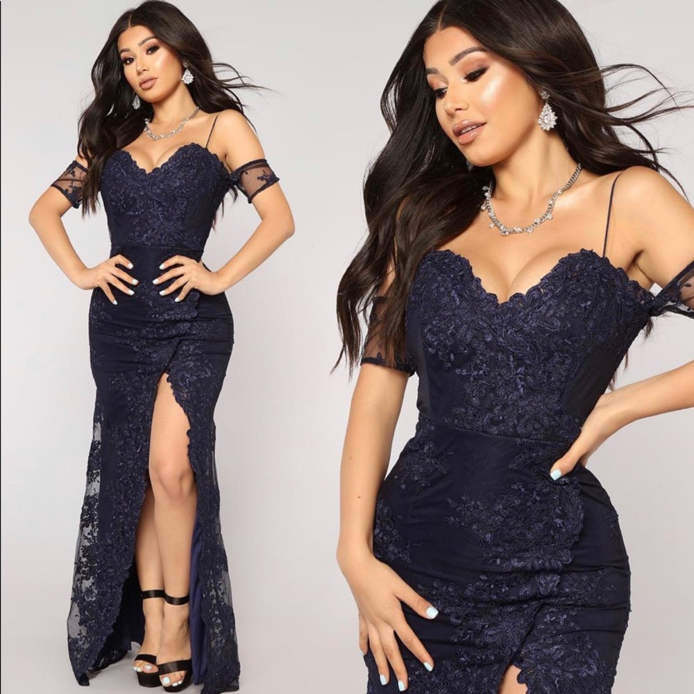 Navy embroidered dress